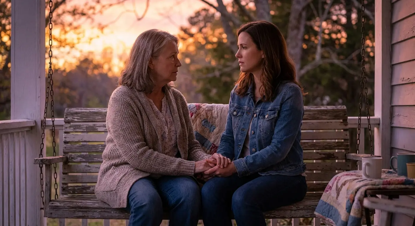 Two people talking quietly on a bench, representing honest conversation about relationships