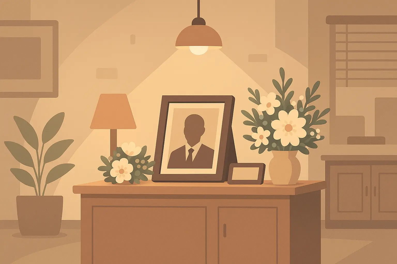 Peaceful memorial space with flowers and candles for remembrance