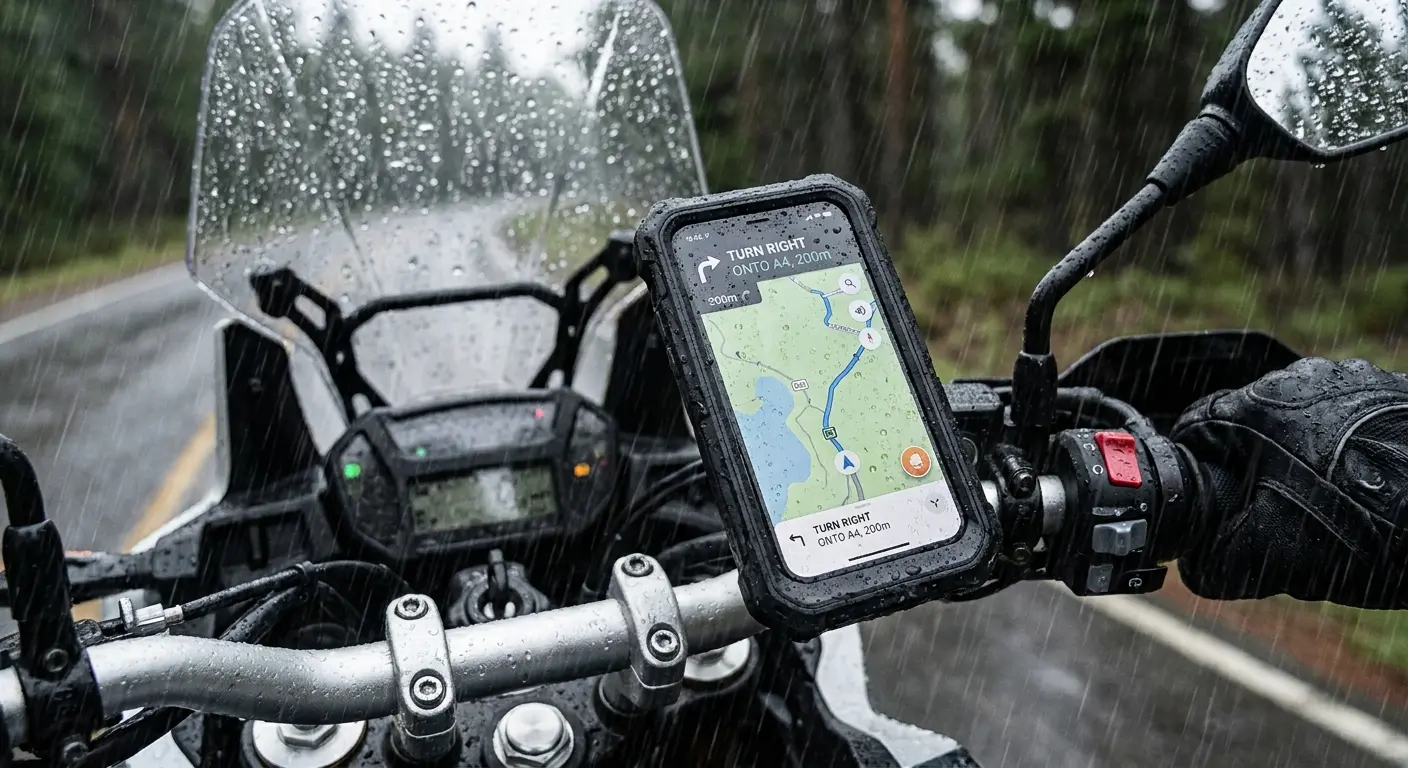 Rokform motorcycle phone mount in rain