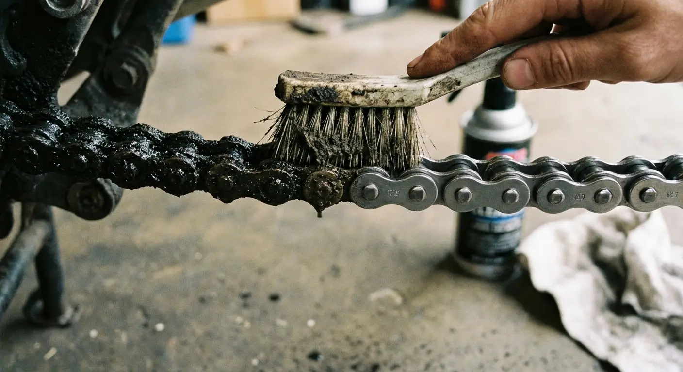 Motorcycle chain and sprocket cleaning process