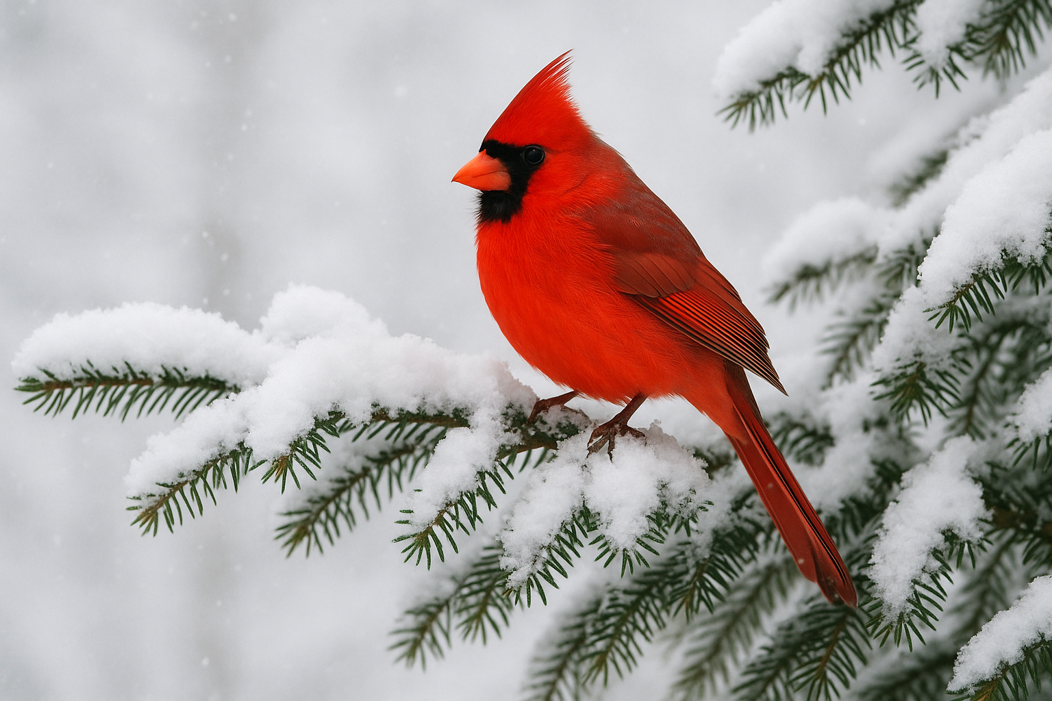 Deer family grazing in snow-covered winter meadow