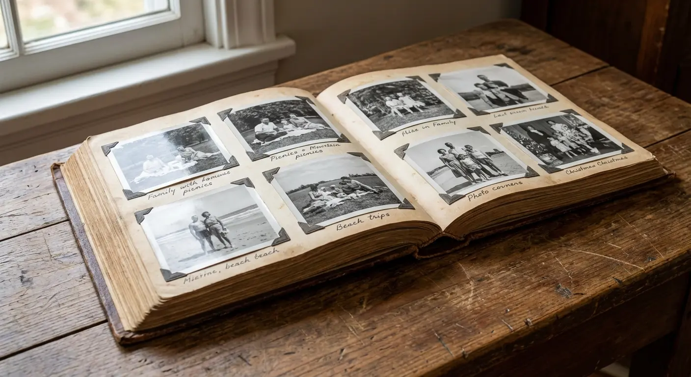 Old photo albums and family tree documents