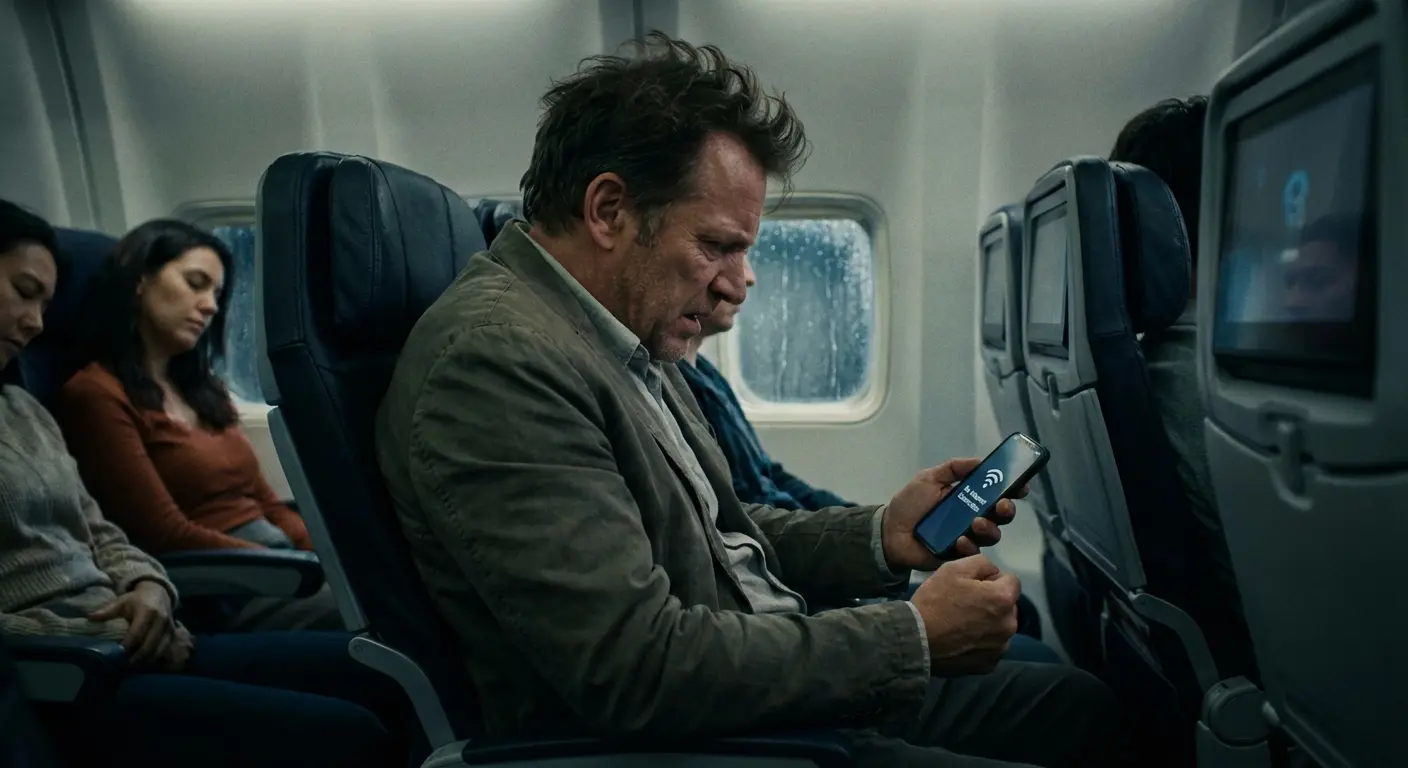 Man listening to music on headphones while looking at his phone