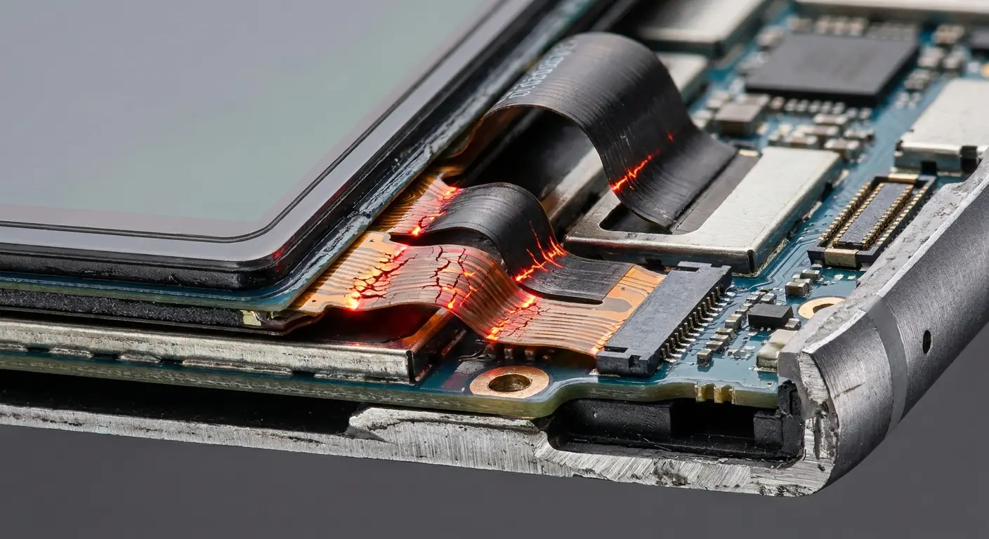 Phone internal components showing display connectors