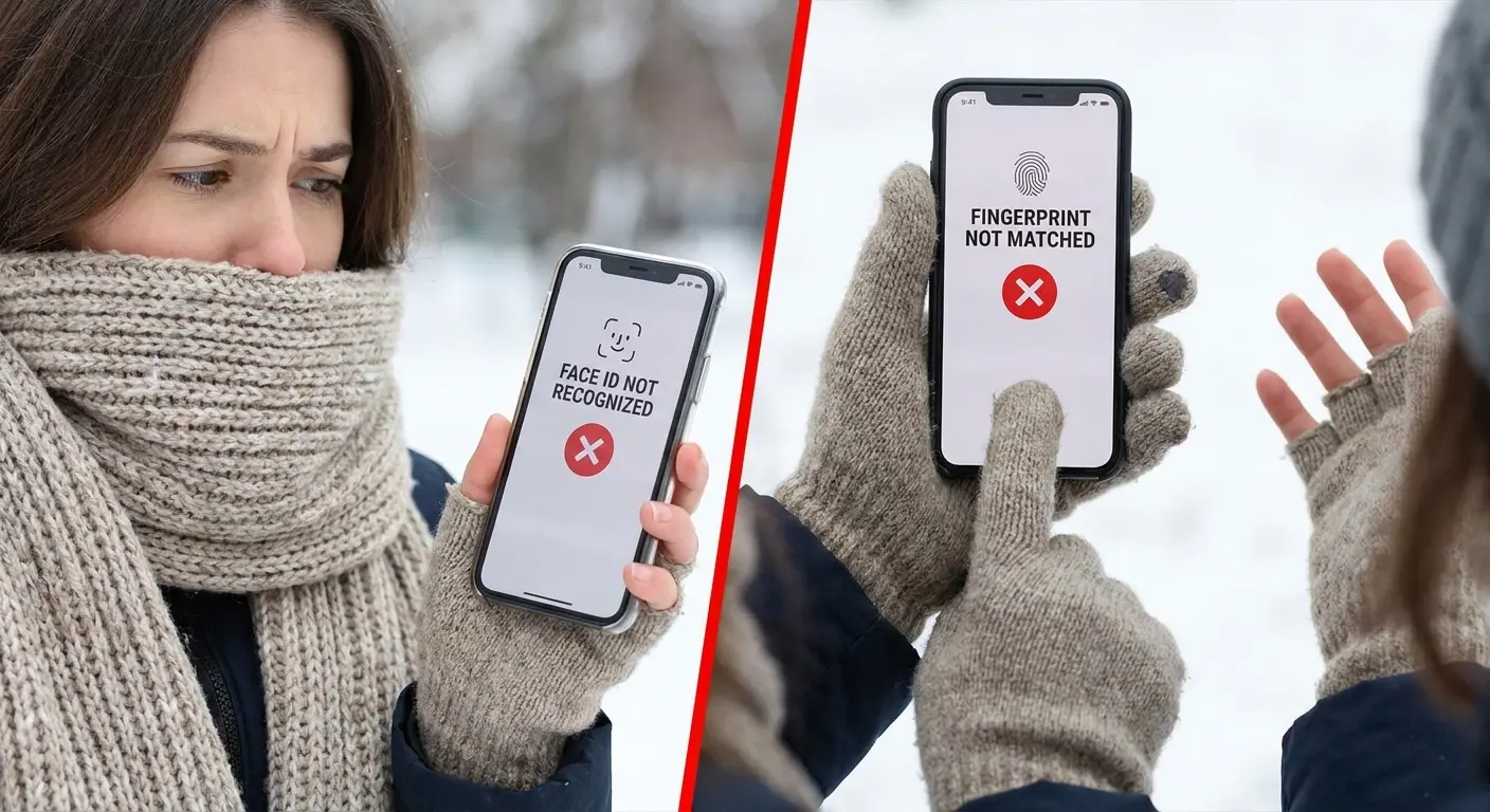 Biometric authentication failure with gloves