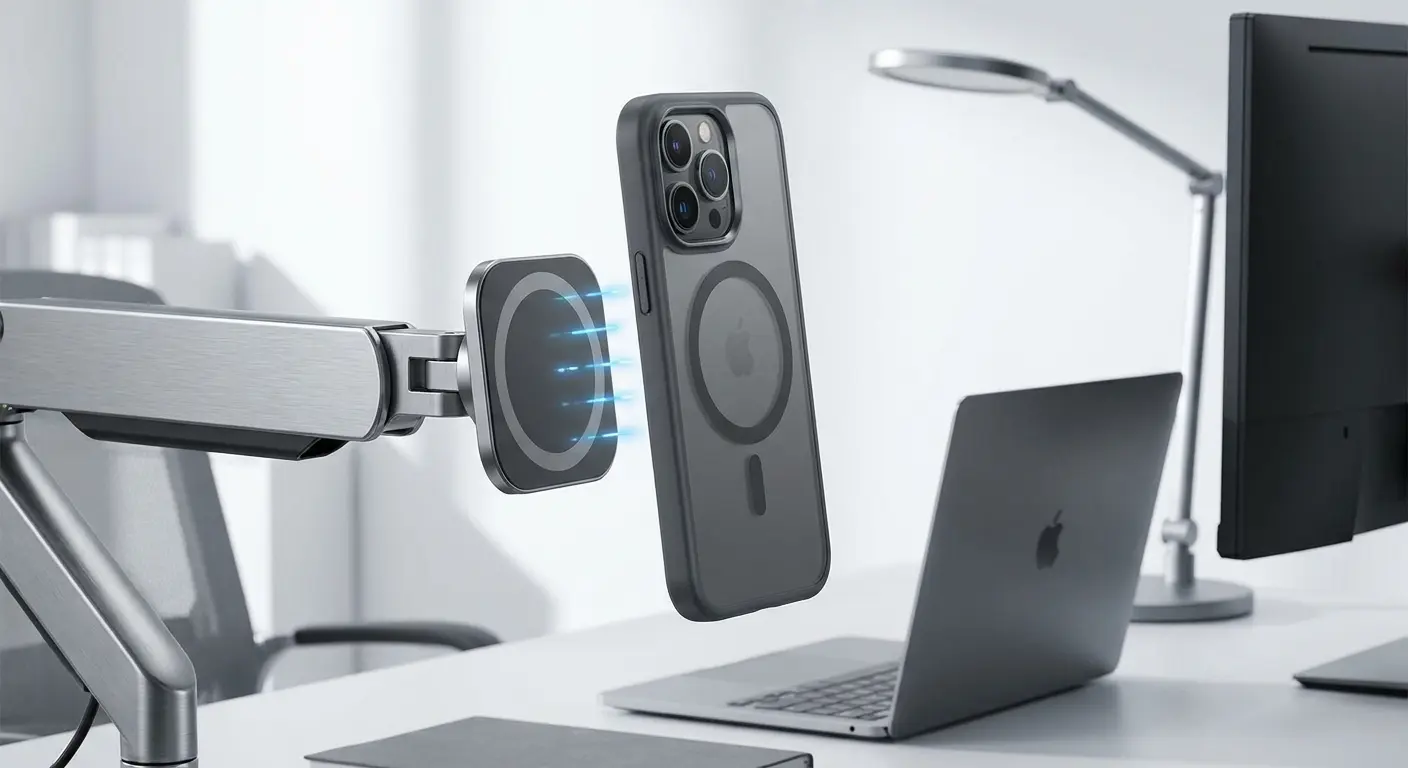 Magnetic phone mount with quick release mechanism
