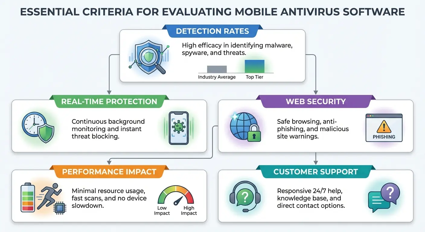 Smartphone security settings and antivirus interface