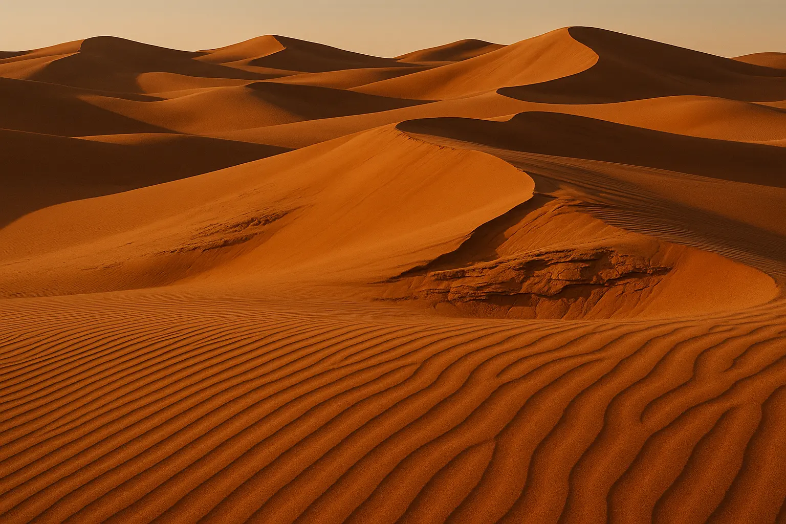 Desert landscape featuring warm earthy tones and dramatic geological formations