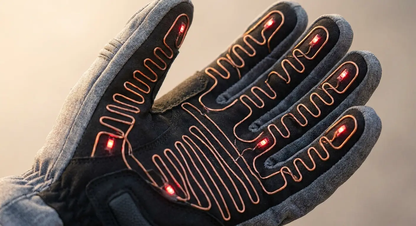 Heated motorcycle gloves heat distribution diagram