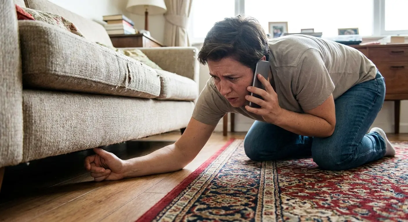 Person listening for phone vibration on surfaces