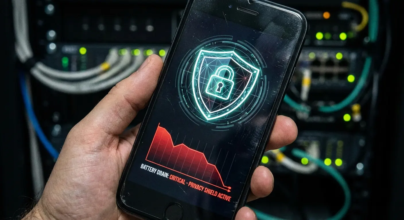 Hand holding Android phone with AI app considerations on screen