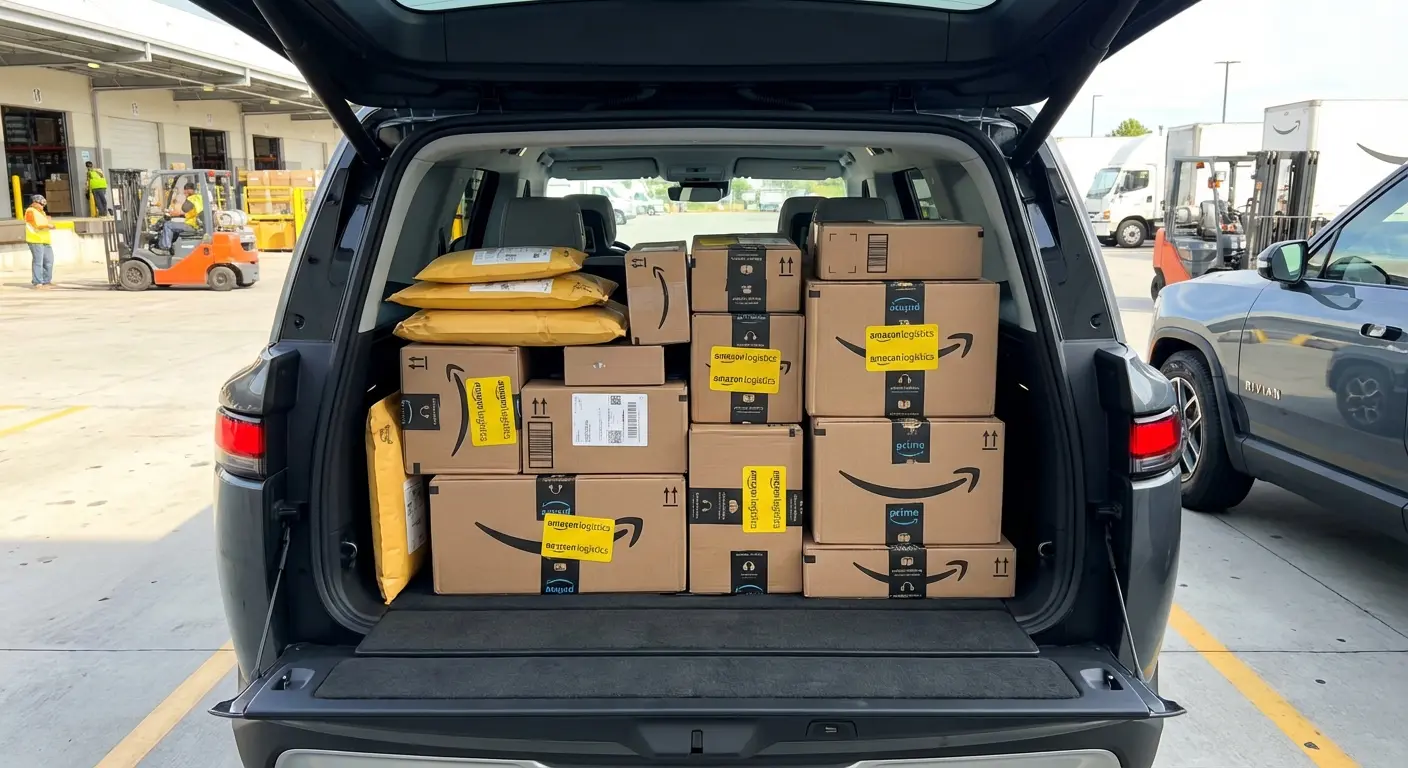 Amazon Flex packages organized in vehicle trunk