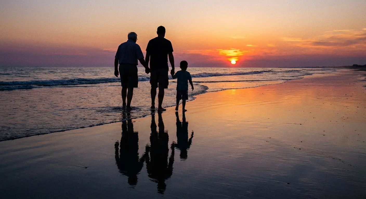 Silhouette of grandfather and child