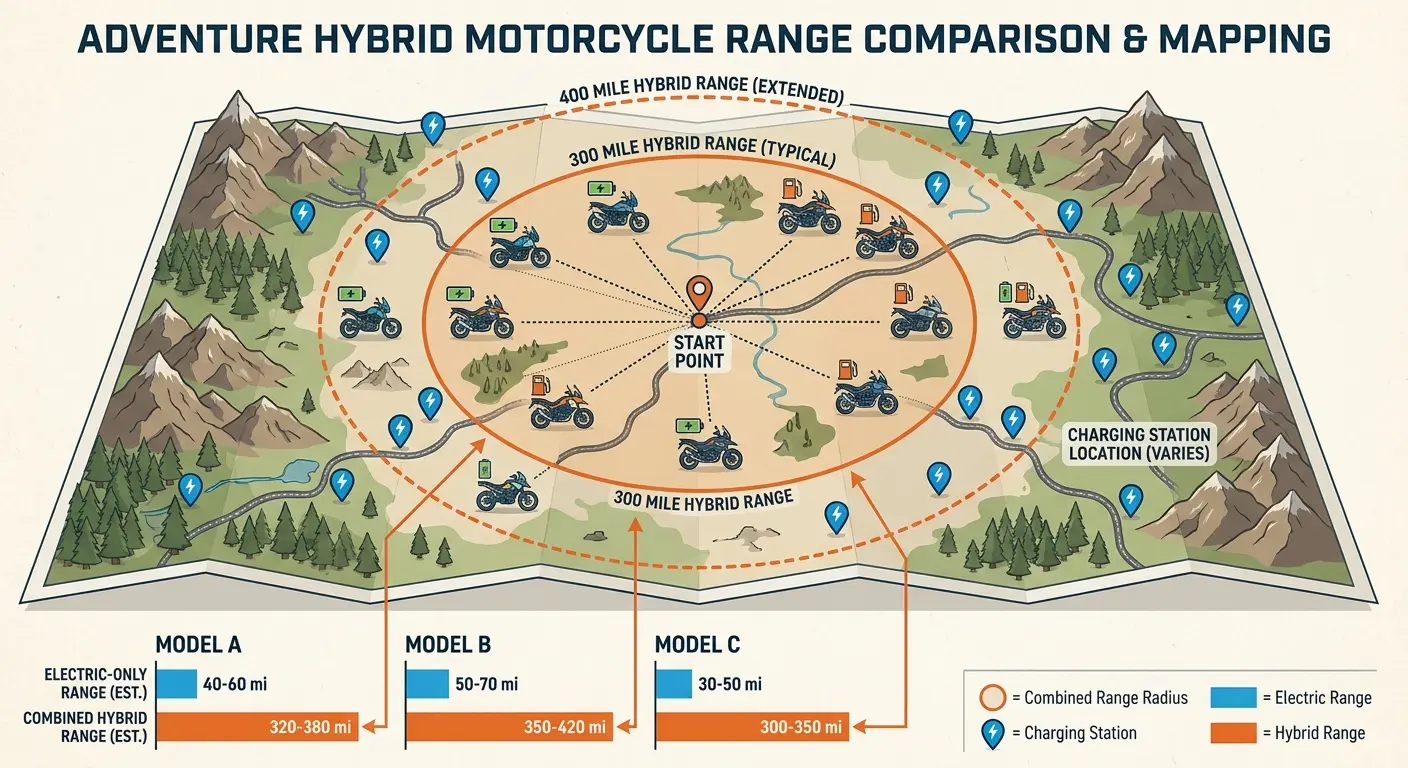 Adventure hybrid motorcycle on mountain trail