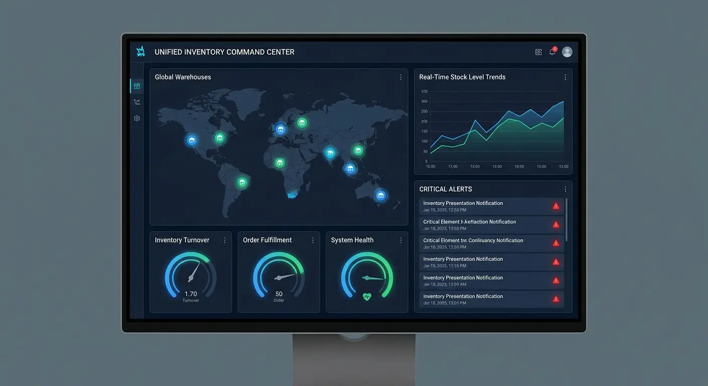 Unified dashboard displaying real-time inventory metrics, budget status, compliance alerts, and forecasted needs in one centralized view