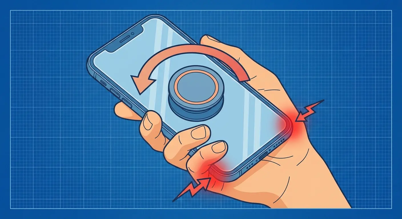 Center-mounted grip creating leverage stress on fingers