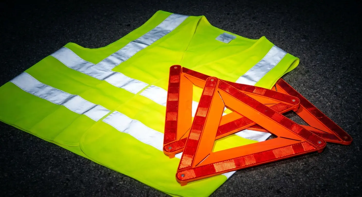 Reflective safety vest and warning triangles