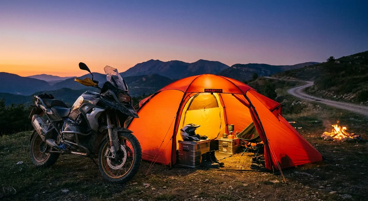 Freestanding tent for motorcycle camping setup
