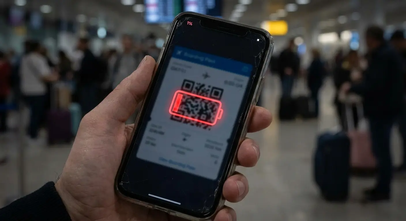 Low battery warning on phone with QR code