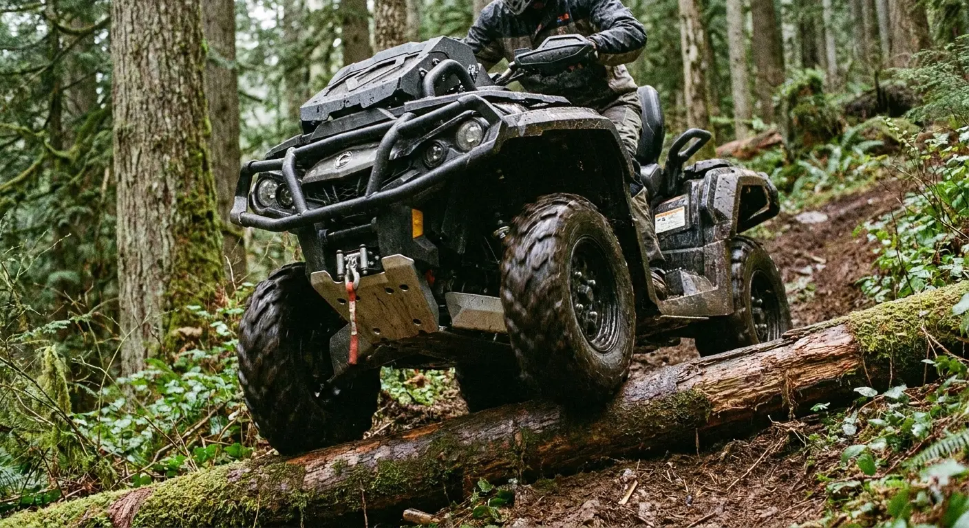 Forestry ATV with protective skid plates