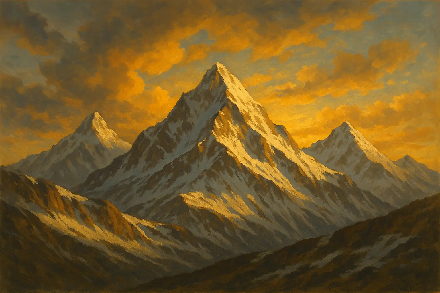 Mountain peak sunrise wallpaper with golden light and snow-capped peaks