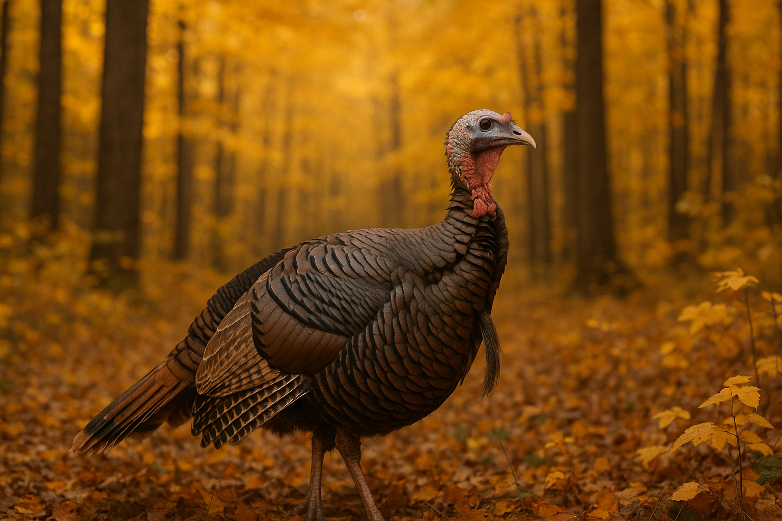 Wild turkey in autumn forest wallpaper