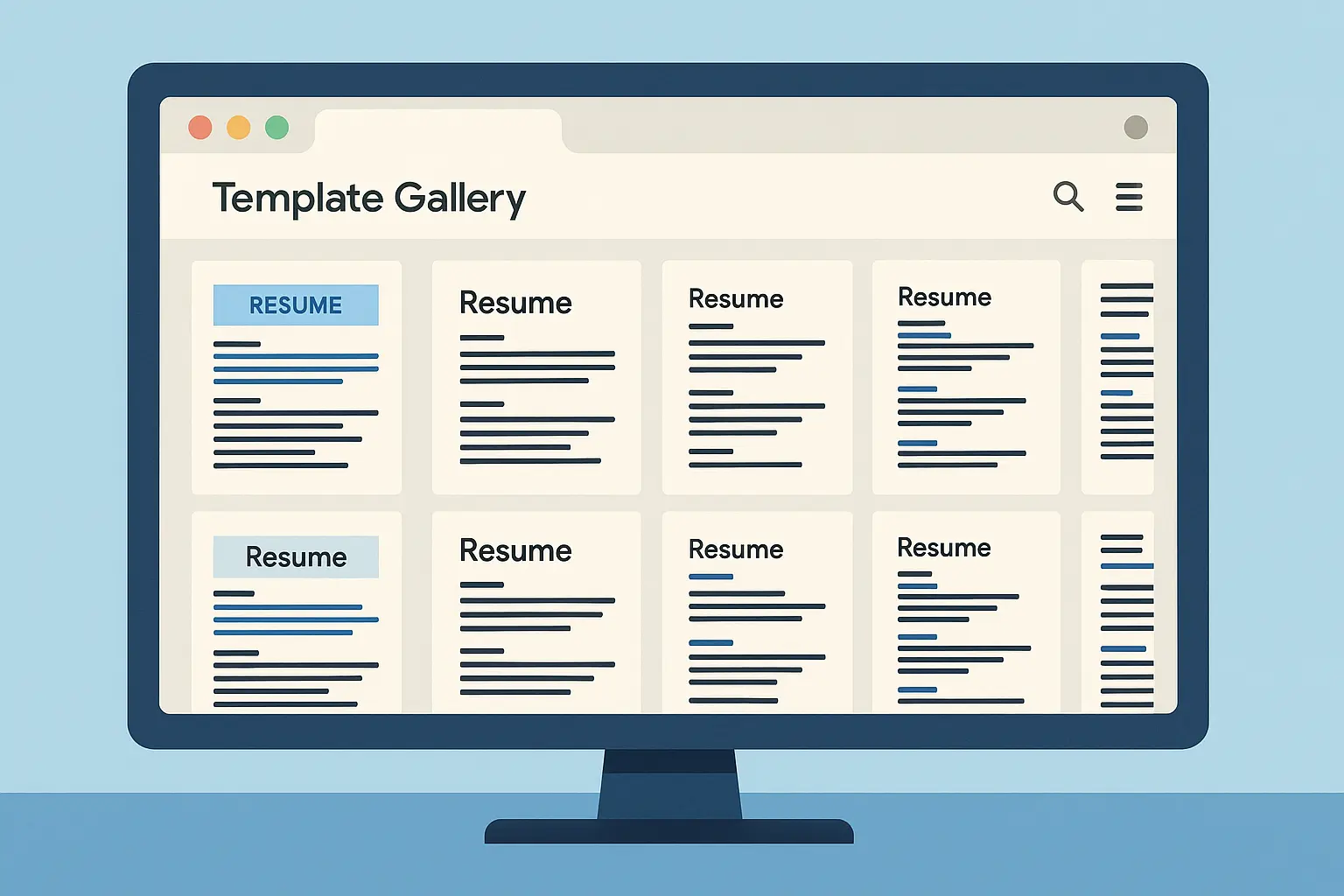 Google Docs template gallery selection