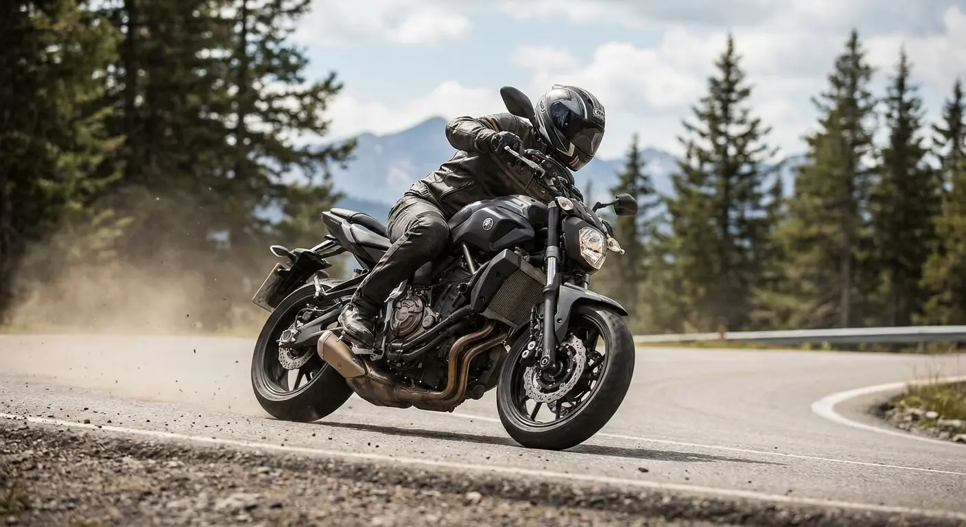 Naked motorcycle on open road