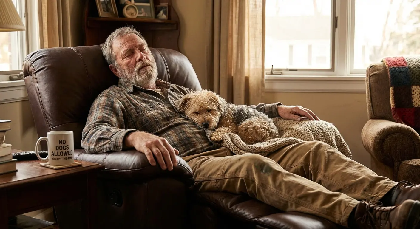 older man sleeping in a recliner chair