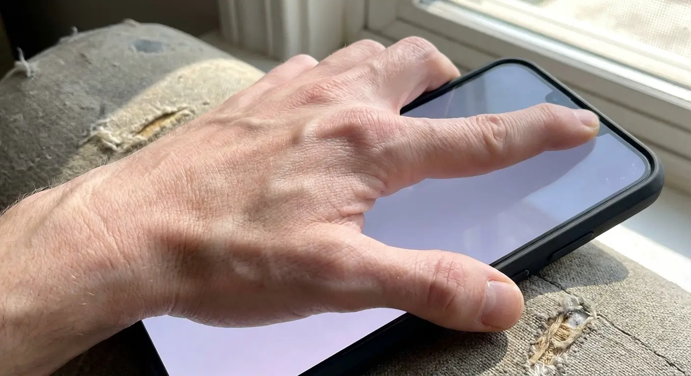 Person holding large smartphone with uncomfortable grip