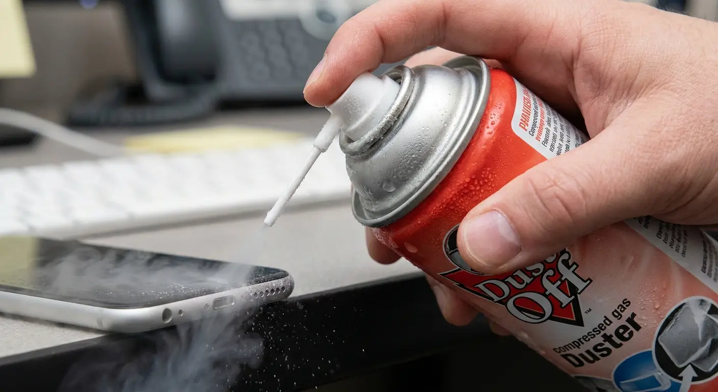 Compressed air can and iPhone charging port