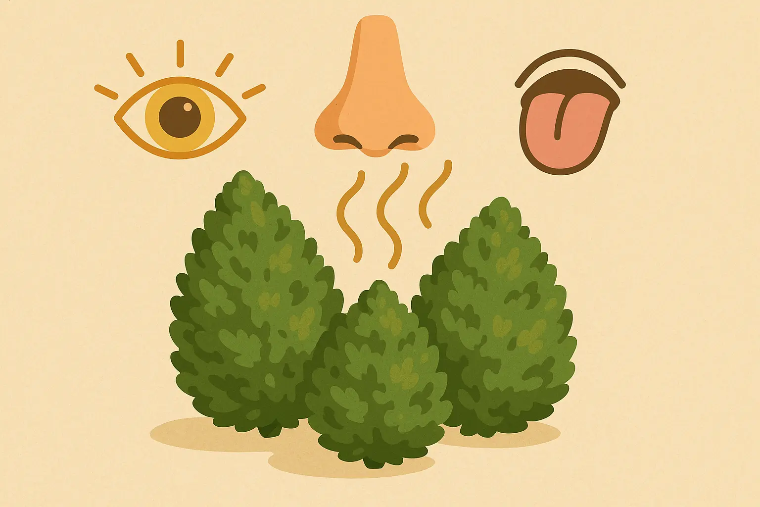 Person examining cannabis bud with magnifying glass