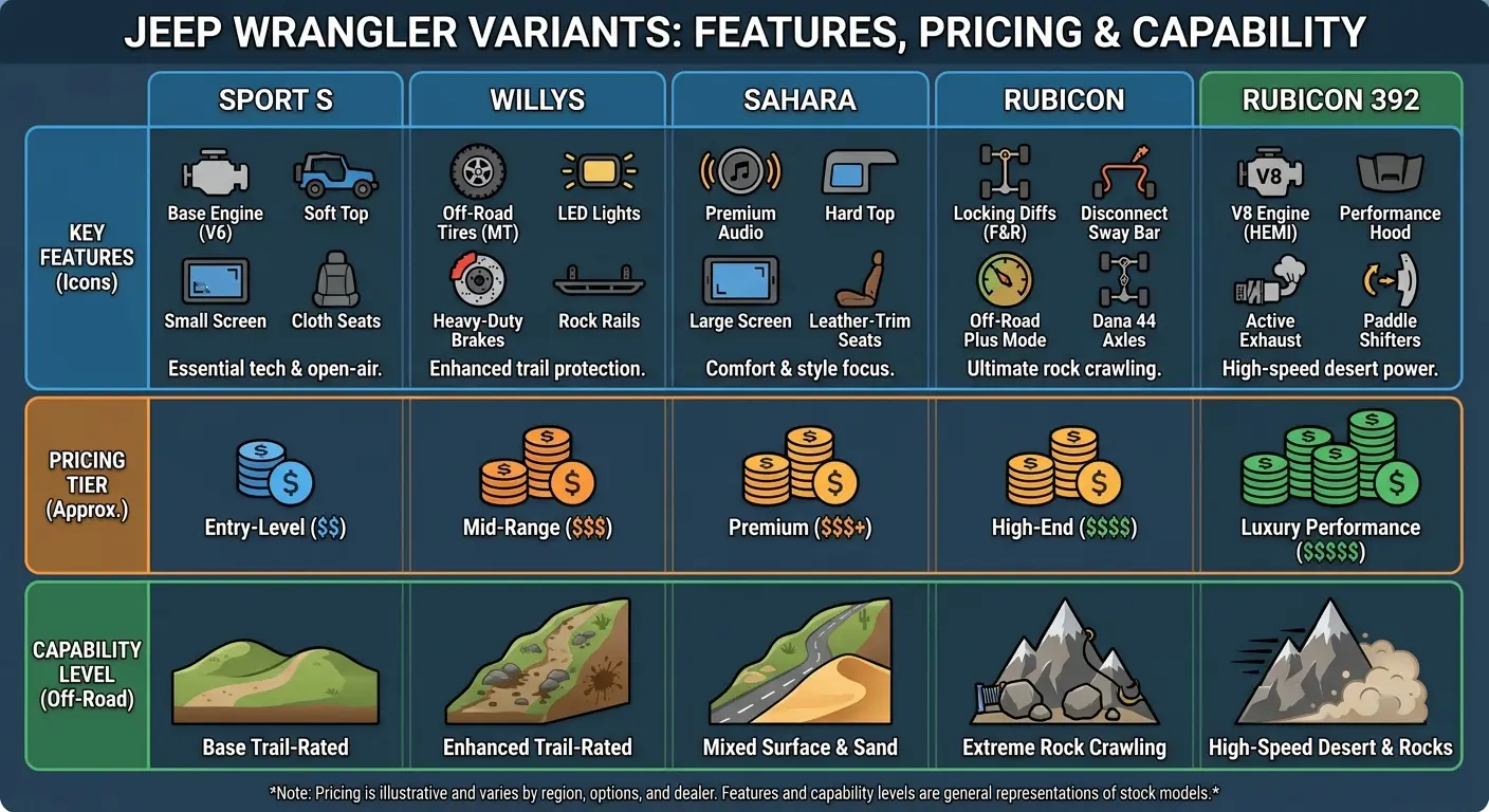 Jeep Wrangler variants off-road comparison