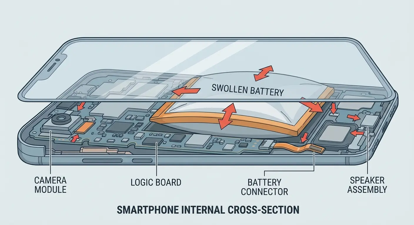 Swollen phone battery causing device bulge