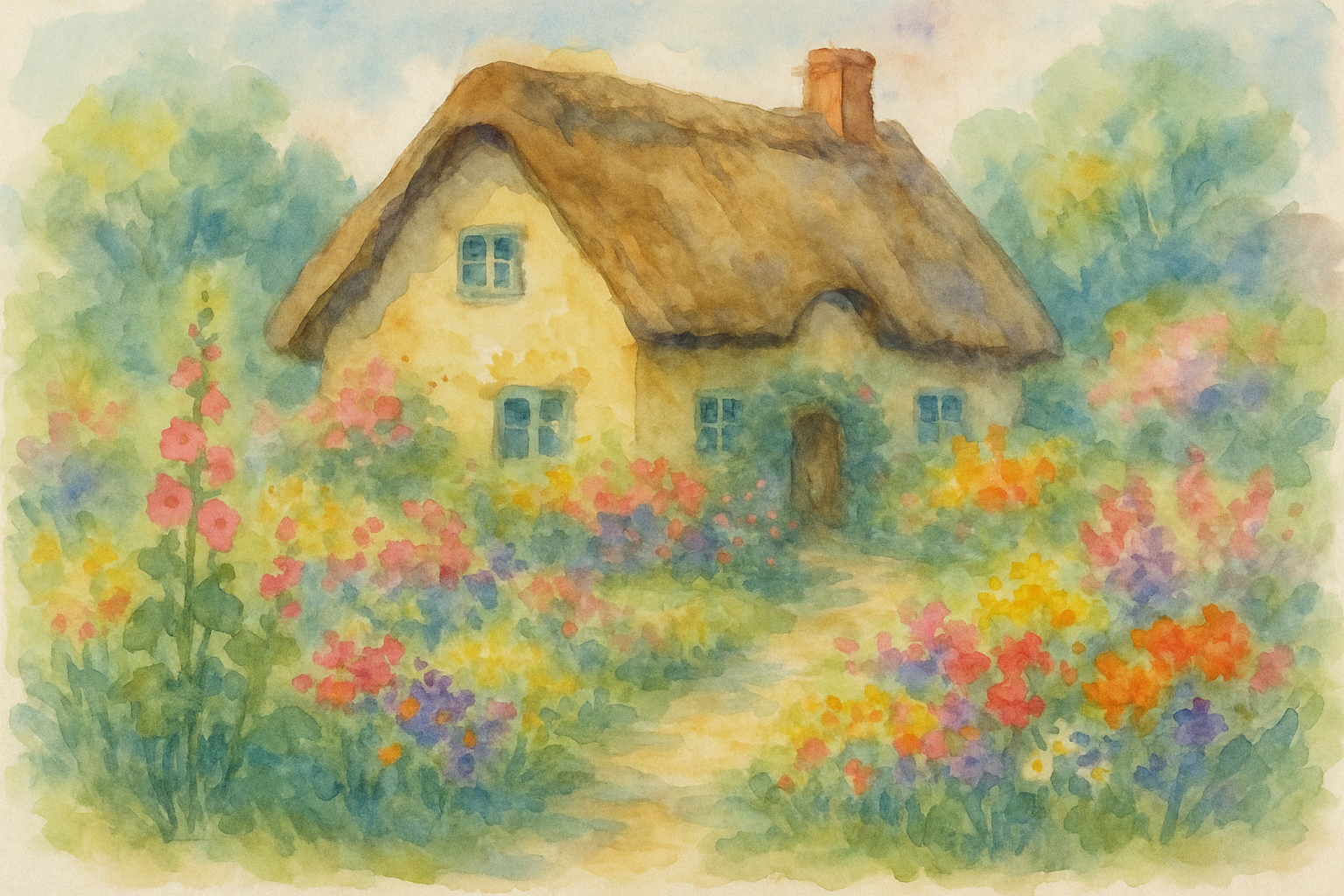 Artistic illustrated cottagecore wallpaper