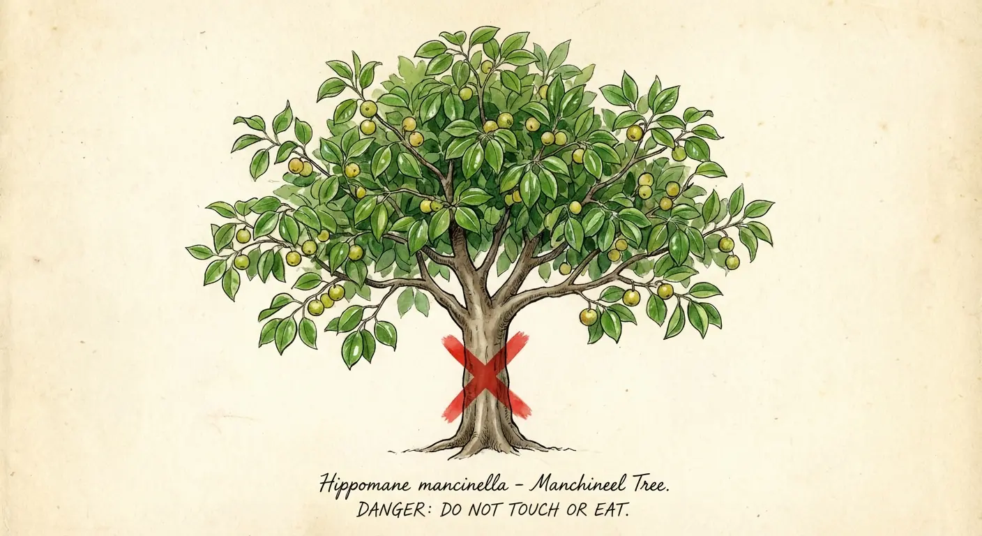 Realistic Manchineel tree tattoo design with poisonous fruit