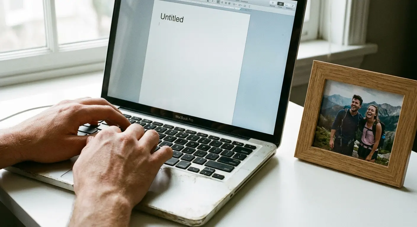 Person writing a eulogy for a friend on a laptop