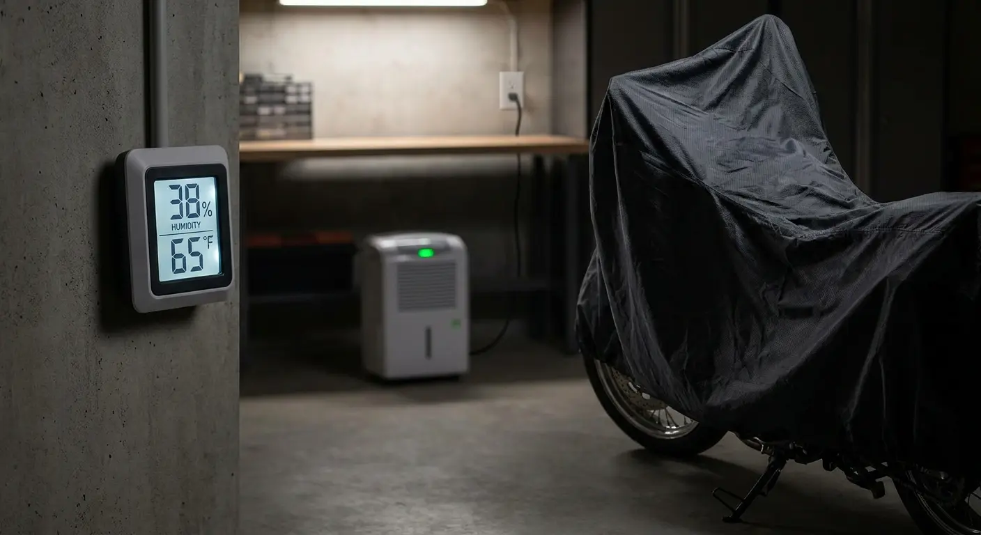 Motorcycle garage storage humidity control
