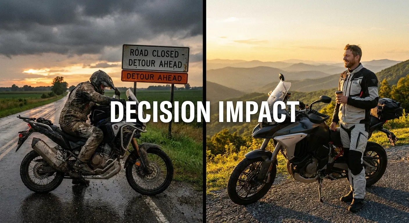 Scenic mountain road with motorcycle