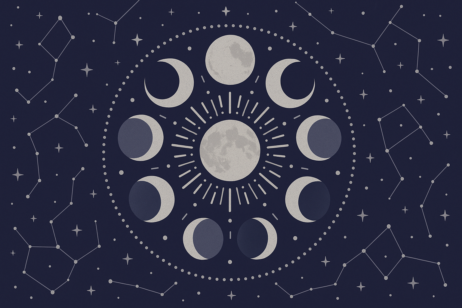Celestial moon phases wallpaper with mystical star patterns