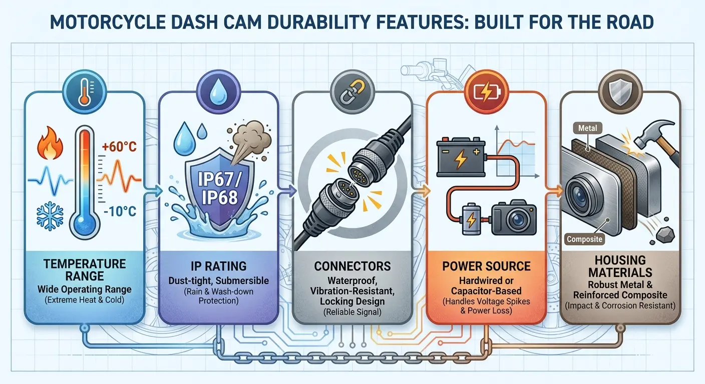 Weatherproof motorcycle camera system components