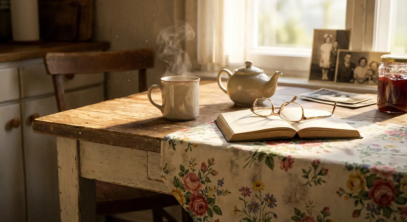 A warm, inviting kitchen table set for a family meal