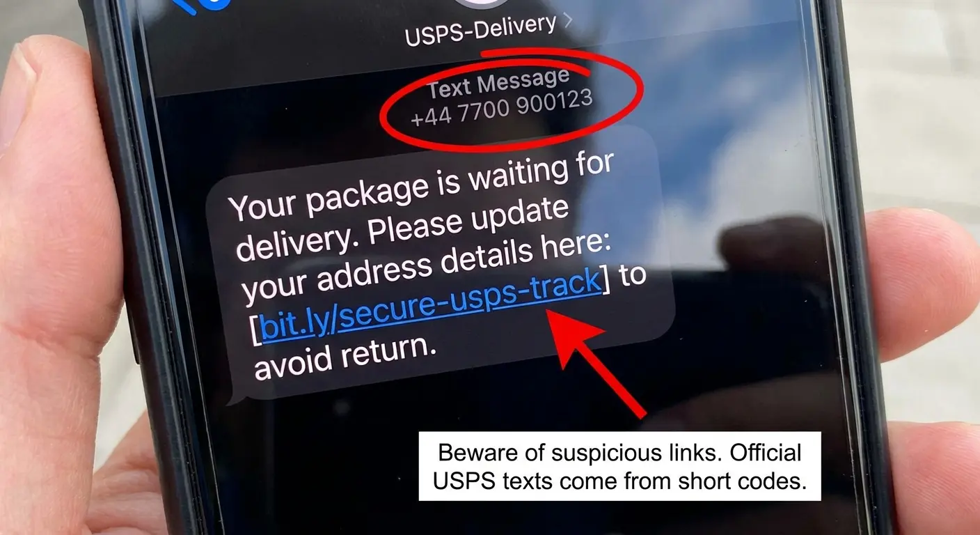 Phishing text message on smartphone screen