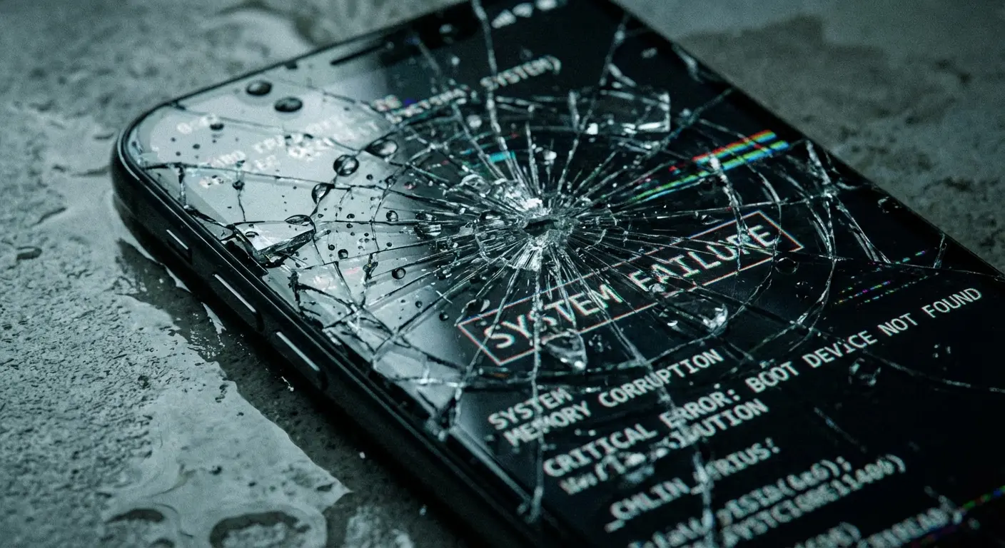 Cracked smartphone screen showing security vulnerability