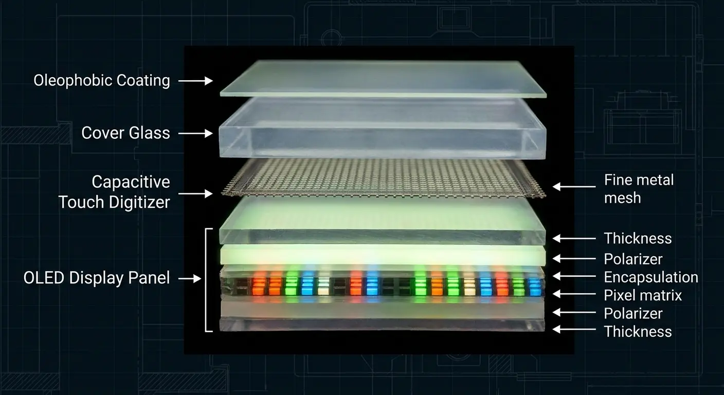 Modern phone screen layers and coating structure