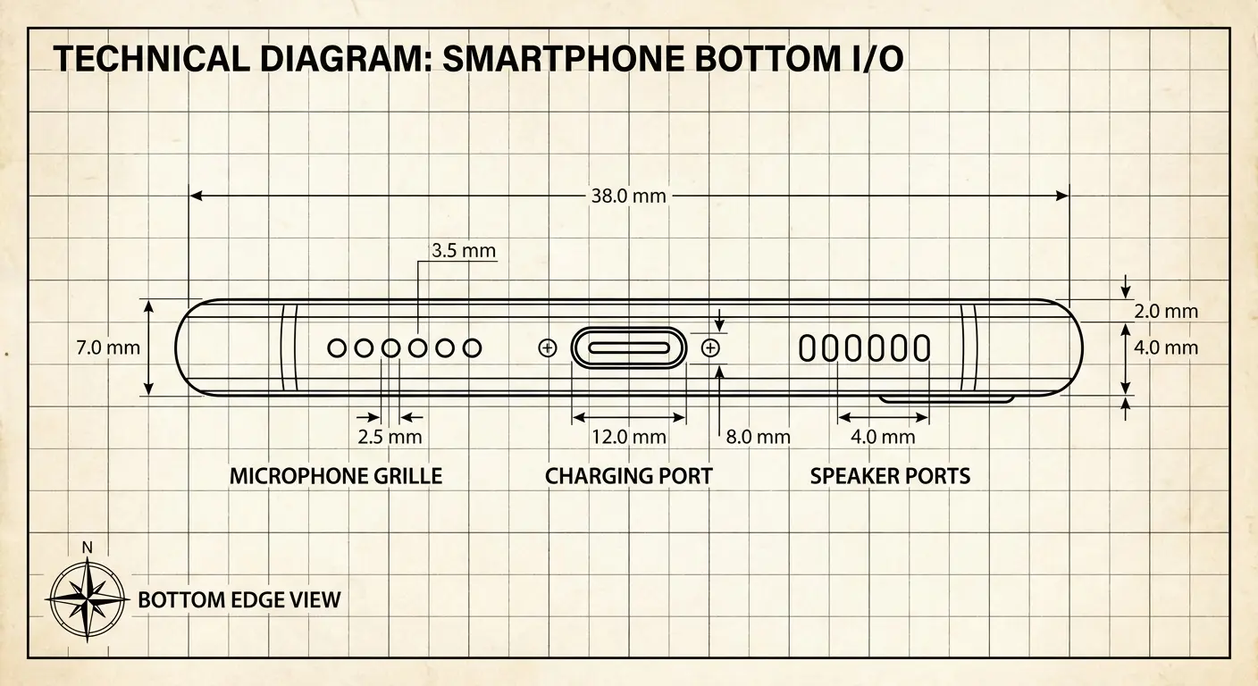 iPhone microphone locations diagram showing bottom, front, and rear microphone positions