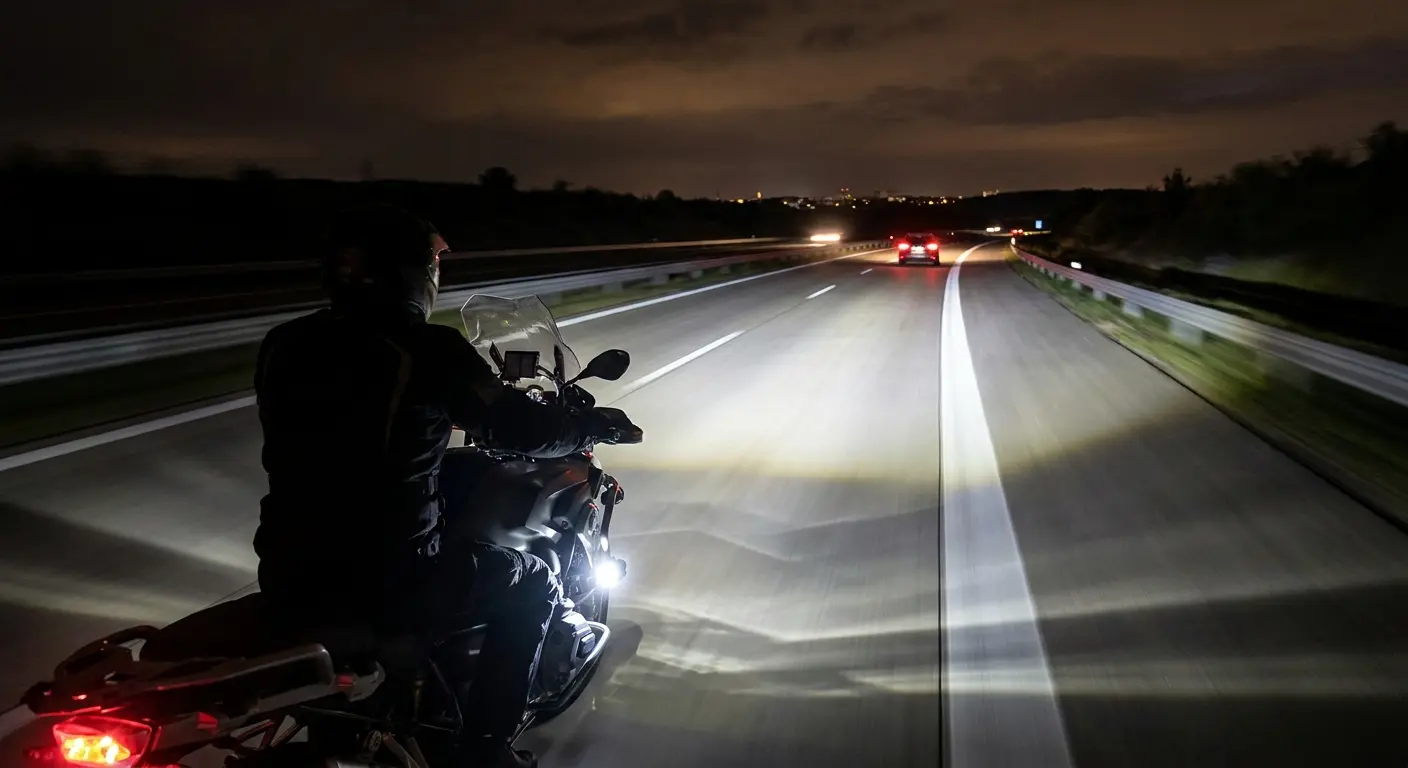 Denali auxiliary LED lights mounted on Indian Challenger lower fairing