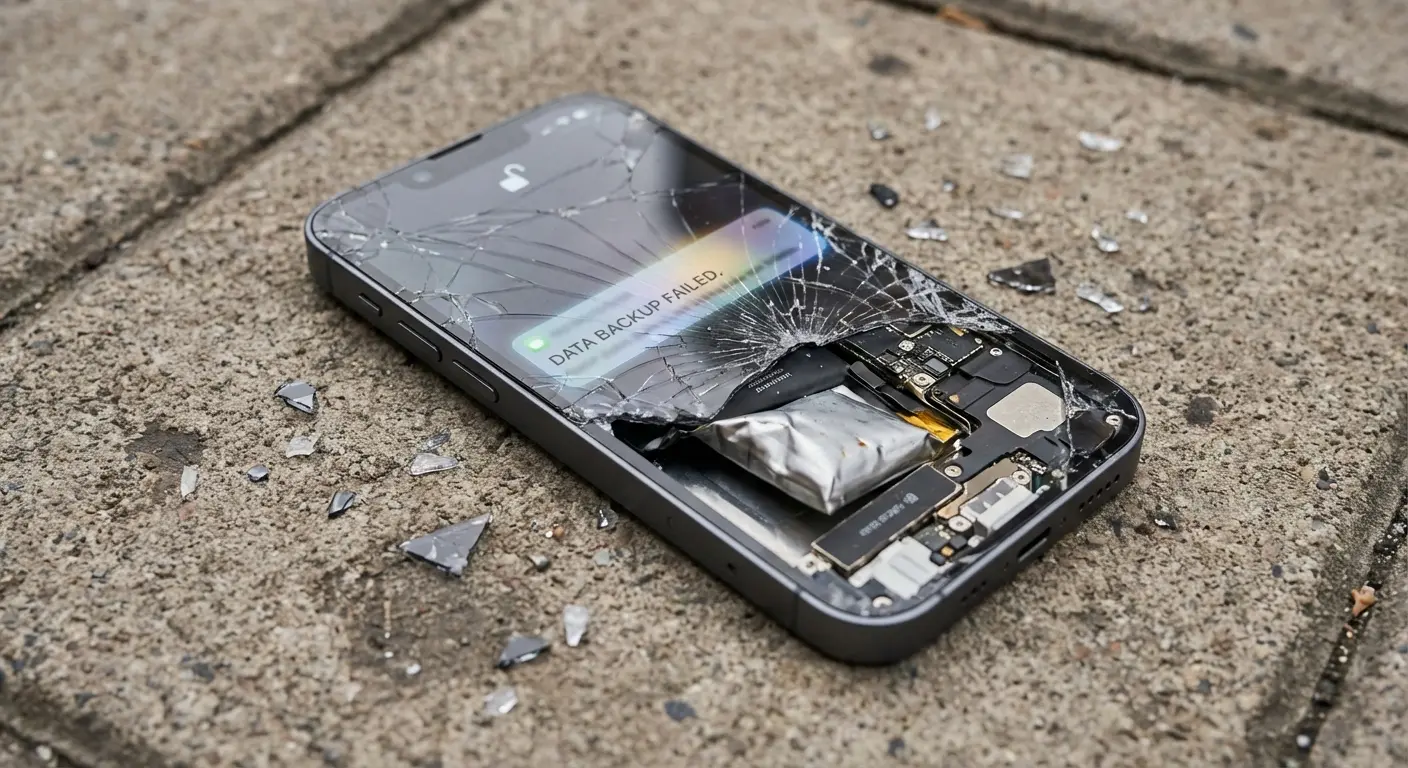 Damaged iPhone screen cracked from impact