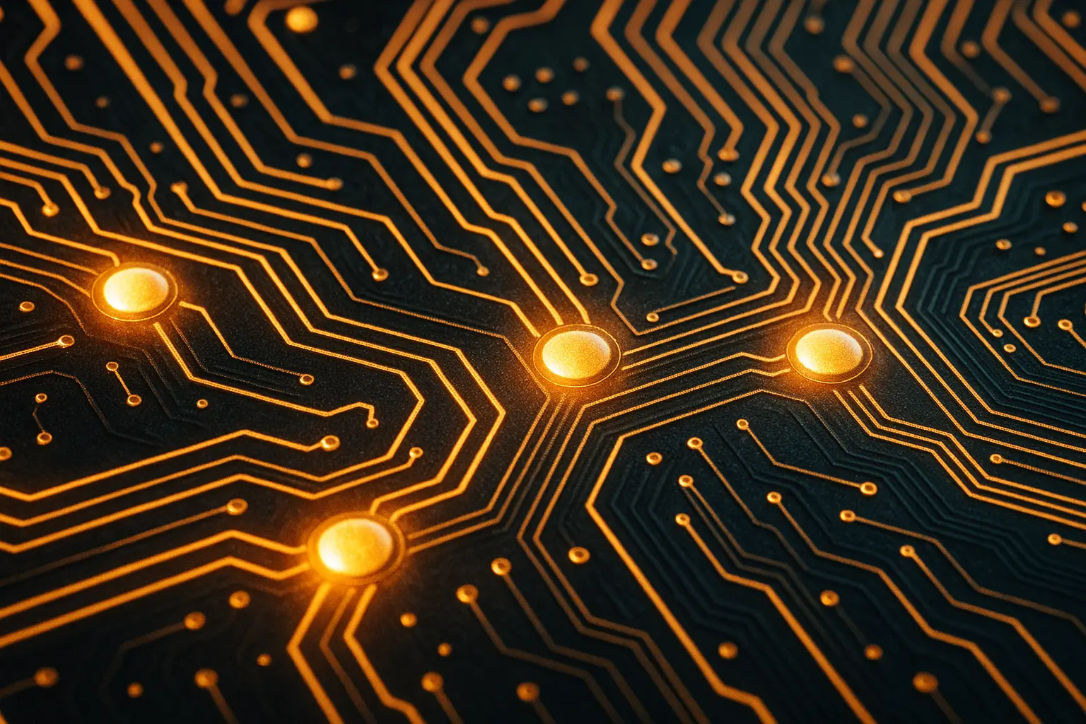 Circuit board macro photography with glowing electronic connections