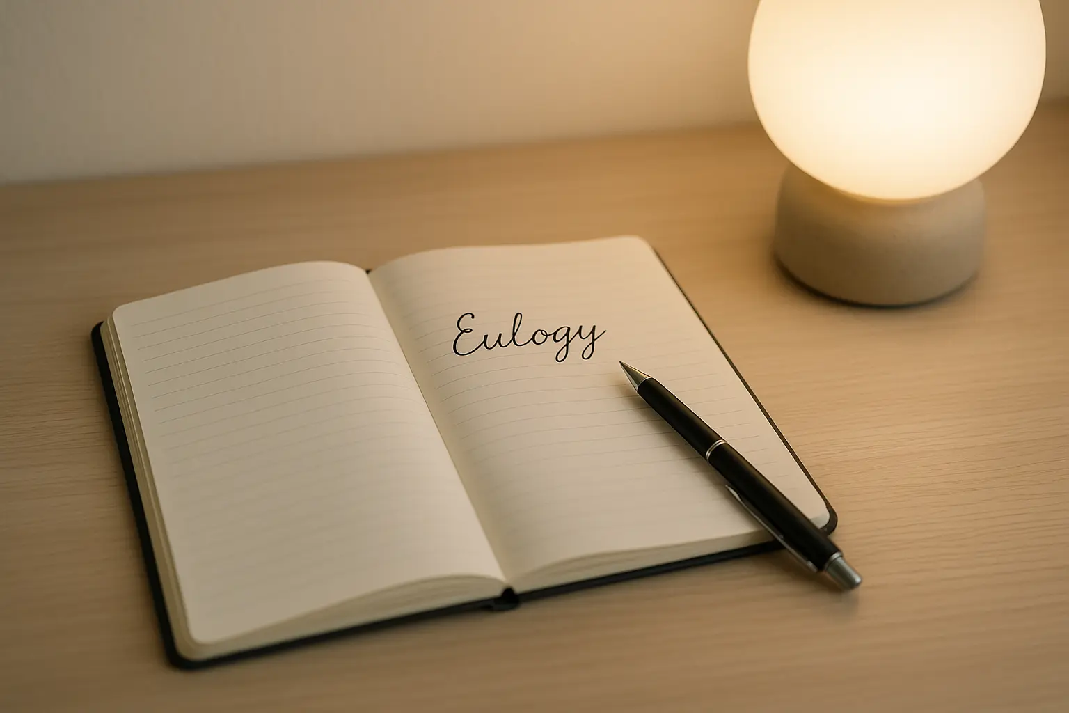 Person writing a heartfelt eulogy at a desk